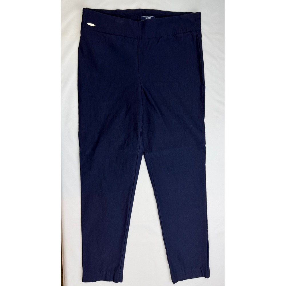 IZOD Womens Navy Blue Pull On Tapered Leg Pants Stretch Elastic Waist Size L